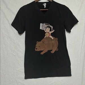 Bella Canvas Black Short Sleeve Tee Woman with Bear and Boombox Graphic